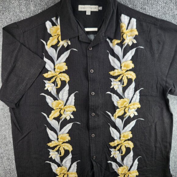 Quiksilver Edition XL Black Green Floral Button Up Shirt Short Sleeve SOFT RAYON - Picture 2 of 16